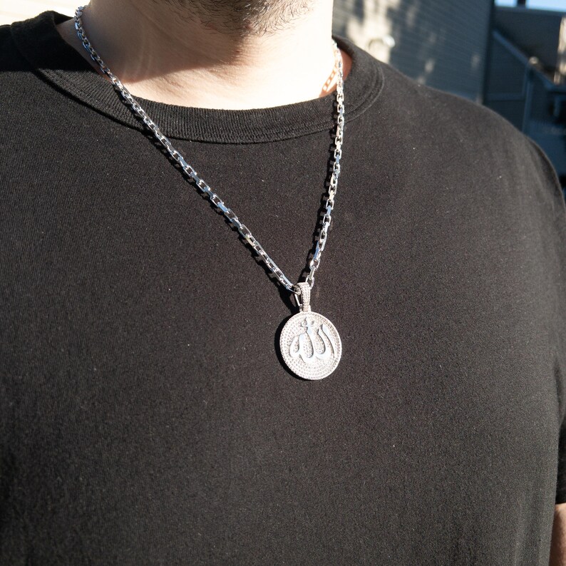 Iced Out Allah Pendant, 925 Sterling Silver, White Gold Rhodium Plating ...