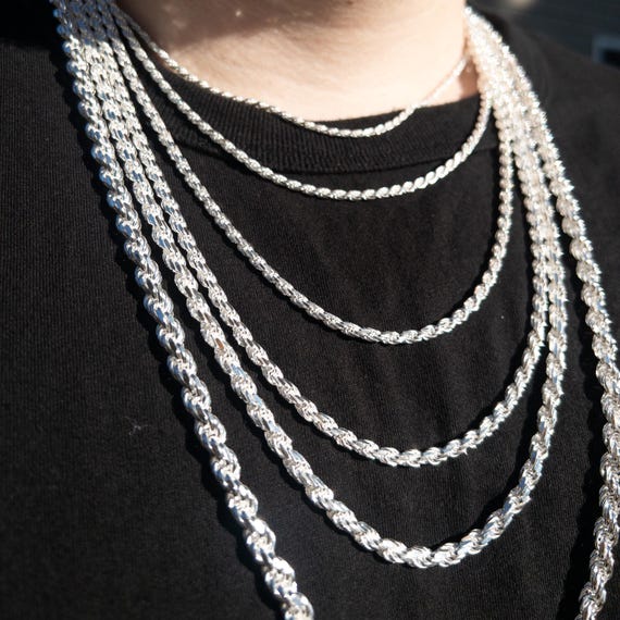 Italian Silver Rope Chain, SOLID Sterling Silver Chain Necklace