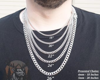 SOLID Silver Miami Cuban Link Chain, 925 Sterling Silver, White Gold Rhodium Plating, Women's & Men's Necklace, Miami Cuban Chain, Box Lock