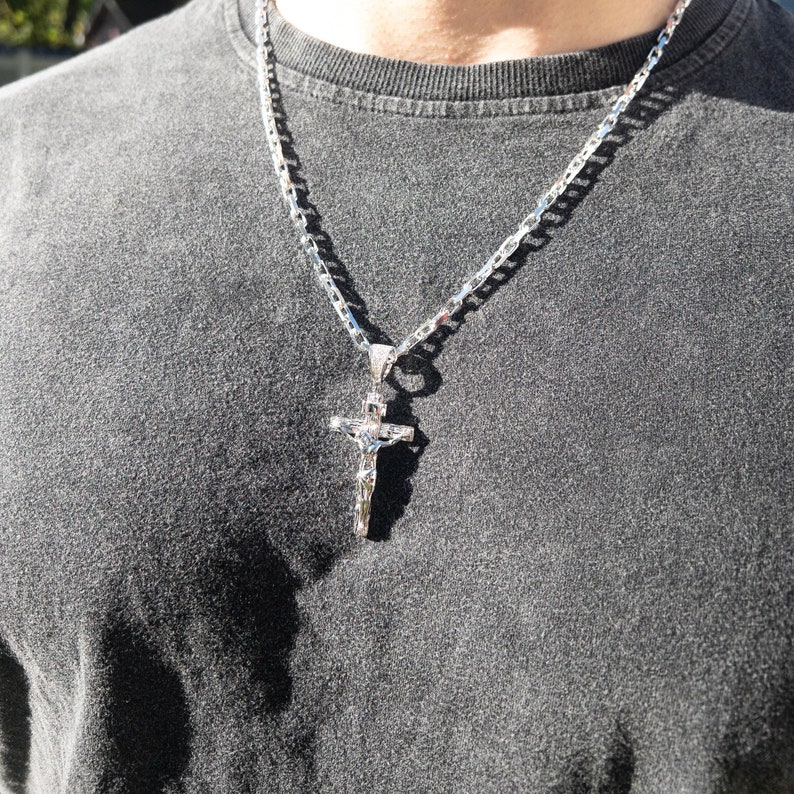 Silver Jesus cross pendant, 925 sterling silver crucifix, Jesus crucifixion necklace, Christian men's jewelry, Catholic cross pendant, sterling silver religious necklace, men's Christian cross, faith jewelry, silver cross for men, Catholic crucifix