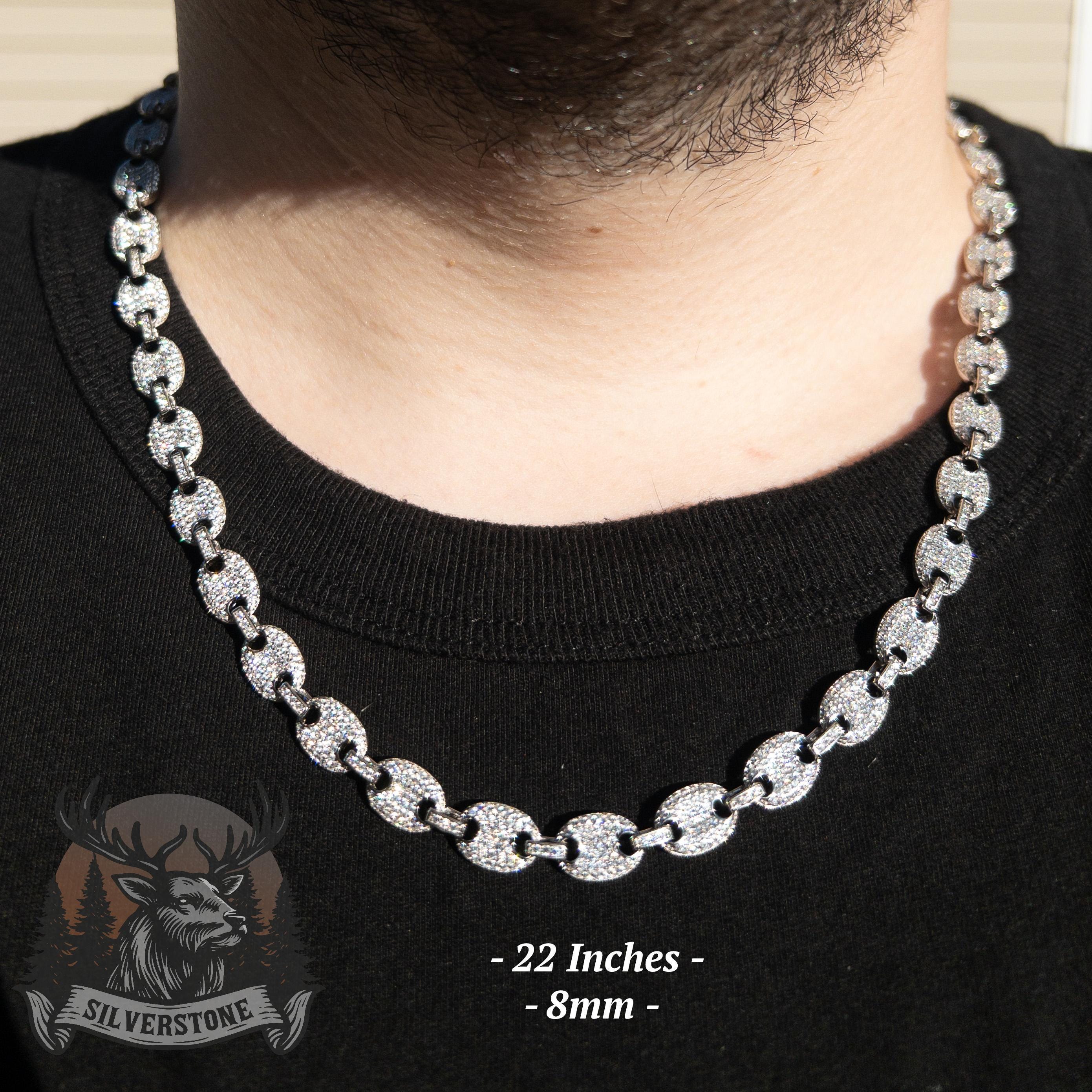 Iced out Sterling Silver Chain, Mariner Link, Silver Chain Necklace for Men, CZ Diamonds, Silver Mariner Chain, White Gold Rhodium Plating