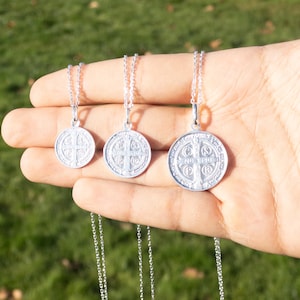 Silver Saint Benedict Pendant, Italian 925 Sterling Silver, Christian Necklace, Catholic Necklace, Saint Coin Pendant, Religious Jewelry, St. Benedict Medal, Faith Jewelry, Sterling Silver Pendant, Christian Gift, Protection Necklace, Catholic Medal.