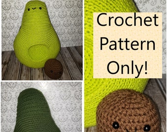 Crochet Avocado Pillow Pattern, Removable Stone, Avocado Half, Smiling, Bedroom Decor, Crochet Pillow, Foodie