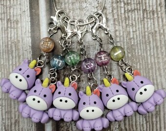 Set of 6 Crochet Stitch Markers with Purple Unicorns