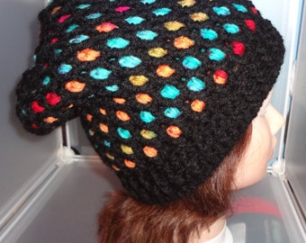Mosaic Hat, Slouchy Hat, Beanie, Crochet, Stained Glass, Toboggan, Winter Hat