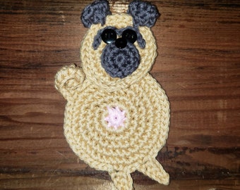 Pug Rear, Puppy Bottom, Dog Behind, Mug Rug, Crochet Coaster, Butt, Bum