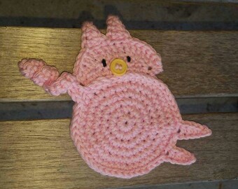 Piggy Butt, Pig Bottom, Piglet Behind, Oink Rear,  Little Piggy Bum, Mug Rug, Crochet, Coaster, Coffee Table, Table Art