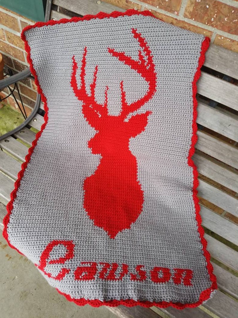Deer Head Crochet Baby Blanket