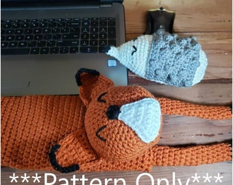 Crochet Pattern for Fox and Hedgehog Wrist Rest, Keyboard Wrist Support, Mouse Wrist Support, Flax Seed