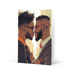 Lebendige LGBTQ+ Grußkarte | Gay afroamerikanisches Paar Design | Hochwertiges Papier