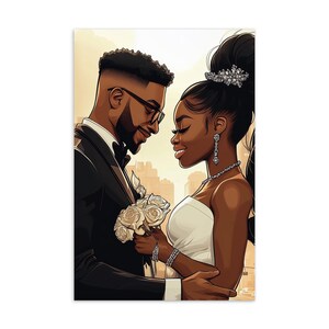 Cartes postales de mariage élégantes | Conception de jeunes mariés afro-américains | Papier mat de haute qualité