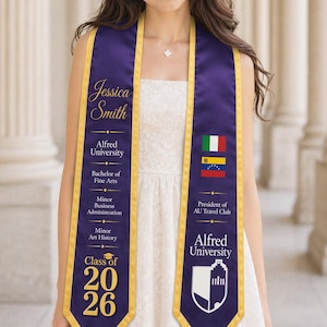 Custom Graduation Stole with Two Flags, Dual Heritage Flag Stole, Personalized School Color Grad Sash, Class of 2026 Graduation Gifts