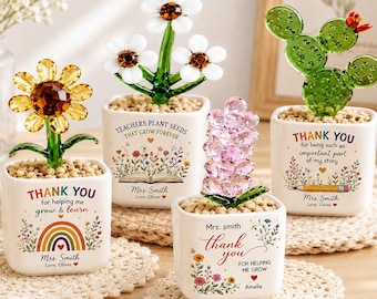 Thank You Gifts for Teacher, Glass Flower Pot with Custom Name, Thank You for Helping Me Grow, Teacher Appreciation Gift, End of Year Gift