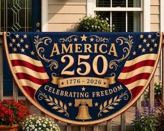 Amerika 250ste verjaardag banner, patriottische veranda decor, halve cirkel bunting vlag, Fourth of July outdoor decor, USA 1776 2026 banner