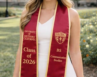 Custom Your Design Text Logo Graduation Stole, Personalized Graduation Print Sash with Name, Class of 2026 Graduation Stole, Graduation Gift
