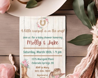 Cowgirl Baby Shower Invitation | Cowgirl Baby Shower | Western Baby Shower Invitation| Perfect for Printing | Editable Template