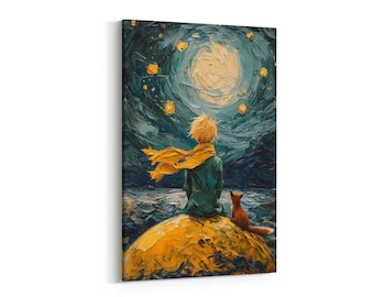 Little Prince Canvas Print, Starry Night Inspired Wall Art