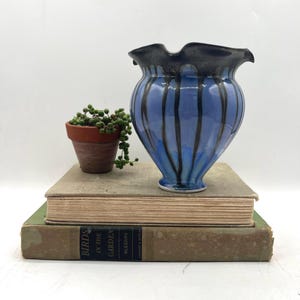 Gorgeous Studio Pottery Vase with Blue and Black Drip Glaze and Crystalline Glaze, Handmade & Signed / Bill Campbell Inspired / Post Modern