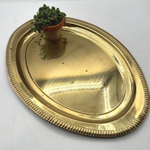 Vintage Minimal Brass Decorative Tray / 16&quot; Circular Brass Serving Tray / Scalloped Edge / Vanity or Perfume Tray / Heavy, Sturdy, Brass