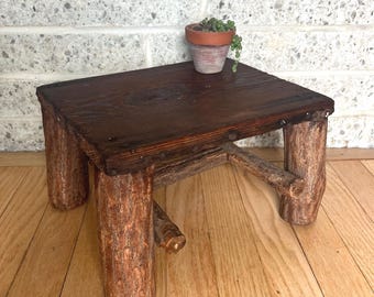 Antique Rustic Live Edge Wooden Stool / Riser / Ottoman / Traditional, Primative, Cottage Core Style / Handmade, Organic Modern