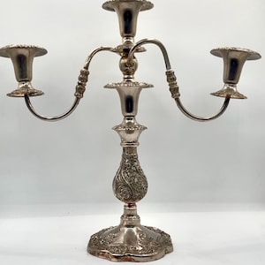 Vintage Silver Twisted Arm Candelabra, Ornate Art Nouveau / 3 Candle Holder / Change About Candelabra / Victorian Candle holder centerpiece