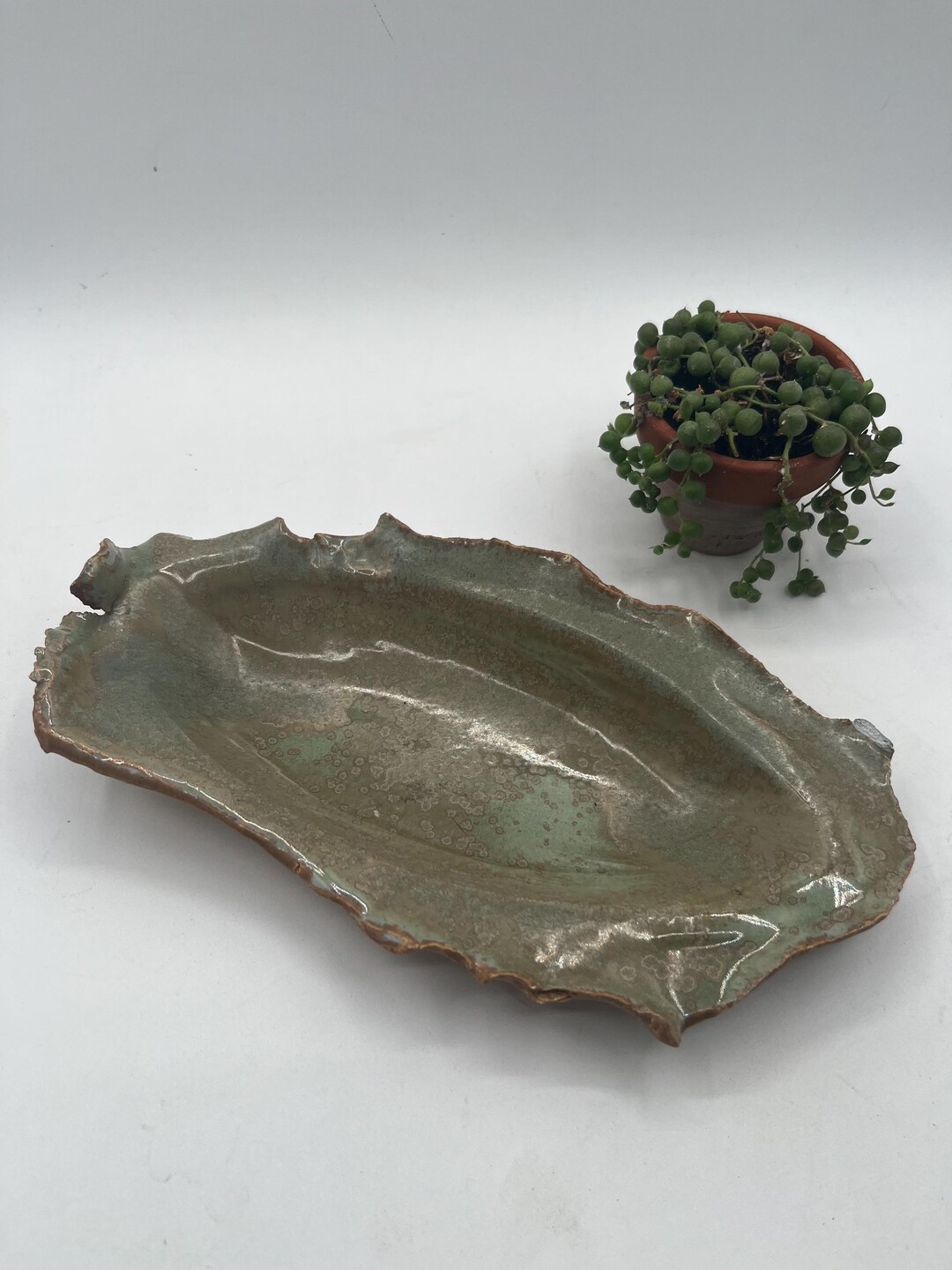 Organic Modern Ruffled Edge Pottery Bowl With Crystalline Glaze ...