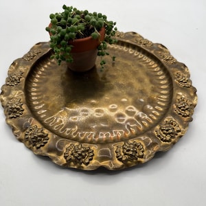 Vintage Brass Floral Tray / Decorative Tray / Jewerly Tray / Key Dish / Ornate Brass / Ruffle Edge / Girly Brass Decor / Hollywood regency