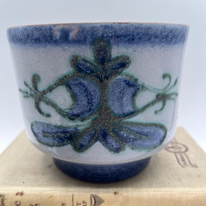 Vintage Blue and White West German Pottery Planter / Made in German Democratic Republic / Fat Lava Plant Pot / Mid Century Decor