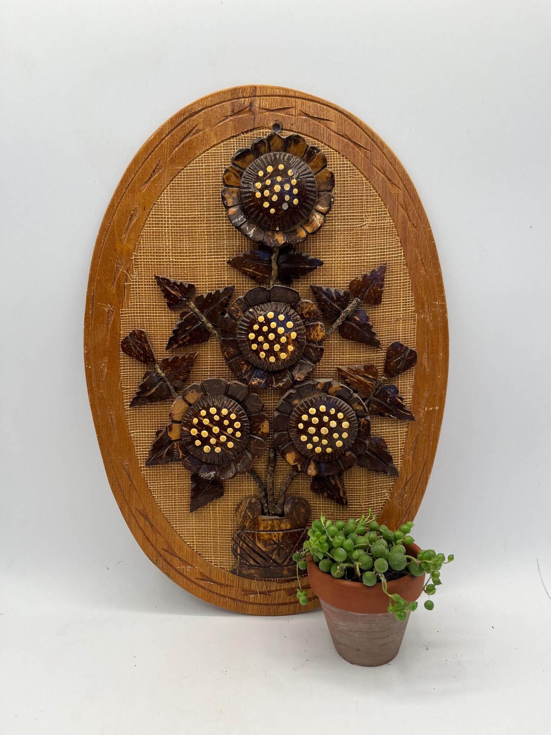 Curated visual reference: Coconut Shell Decor Reference: Vintage Coconut Shell Flowers Wall Decor 1970 S Floral Hand
