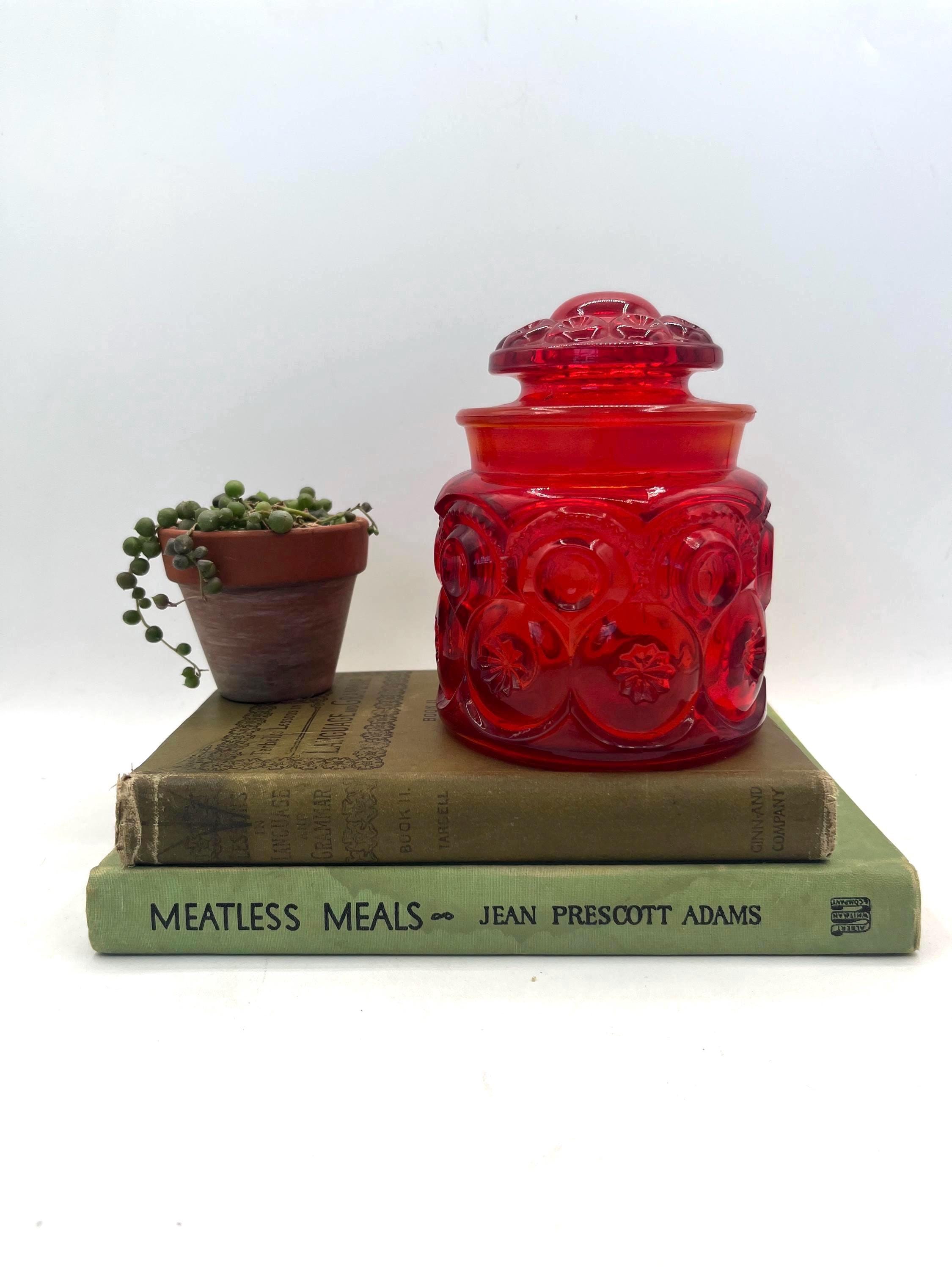 Vintage Red Glass Canister - Etsy