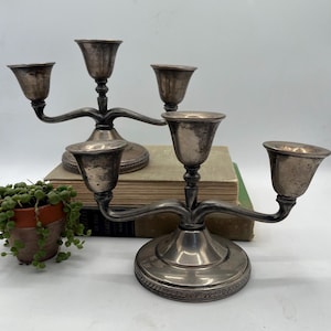 Pair of Vintage Silver Plated Candelabra, set of 2 / 3 Candle Holder / Victorian Candle holder / Old World / Traditional / Centerpiece decor