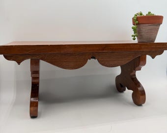 Vintage Wood Carved Stool with Scalloped Edge Detail / Riser / Ottoman / Plant Stand / Traditional, Victorian, Primative, Cottage Core Style