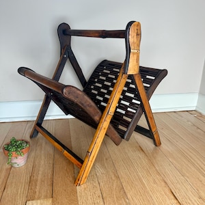 Vintage Bamboo Folding Magazine Rack / Mid-Century / Record Holder / Burnt Bamboo / Book Stoage / Eclectic / Boho