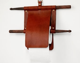 Handmade Leather Toilet Paper Holder | Tissue Roll Hanger  & Wood Bathroom Decor| Vintage Style