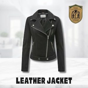 Blouson moto noir classique fait main pour femme en cuir véritable |  Blouson motard en cuir Brando | Meilleur cadeau pour elle