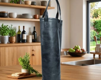 Portabotellas de vino individual de cuero auténtico / Bolso artesanal