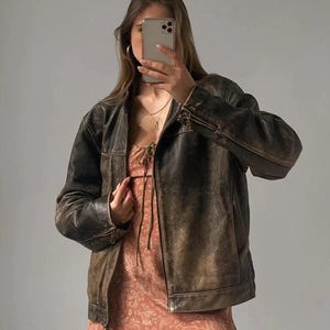 90&#39;s Womens Vintage Oversized Straight Jacket, Women Handmade Oversize Bomber Lambskin Soft Real Leather Jacket, Oversize Leather Jacket