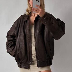 Veste droite oversize vintage pour femme des années 90, veste bomber oversize en cuir d'agneau souple fait main pour femme, veste en cuir oversize