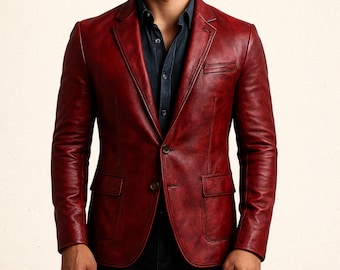 Men's Sheepskin Leather Blazer | Handmade Outfit | Outwear |