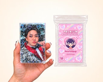 Holographic Heart Kpop Photocard Sleeves | Sakura, Snow, Firework, Butterfly, Fragmen Thick Photocard Protecter | Acid-Free PVC, 50 Pack
