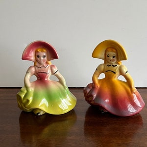 Set of 2 Vintage Dutch Girls Planters ~ Ceramic Planter Figurines Midcentury Lady Ladies