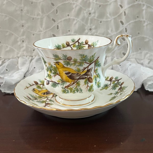Vintage Royal Albert Goldfinch Teacup ~ Tea Cup Plate Saucer ~ England ~ Woodland Series ~ Bird