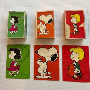 Set of 3 Vintage Peanuts Mini Puzzles ~ Jigsaw ~ 1952 ~ Lucy Snoopy Schroeder ~ Schulz