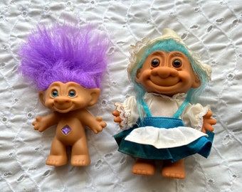 2 Vintage Trolls ~ Troll Dolls ~ Treasure Star Jewel ~ Russ Holland Dutch ~ Toys Figurines