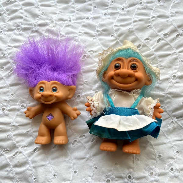2 Vintage Trolls ~ Troll Dolls ~ Treasure Star Jewel ~ Russ Holland Dutch ~ Toys Figurines