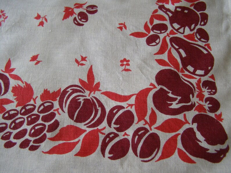 Vintage Tablecloth ~ Fruit Flowers Cottage Pink Purple Leaves