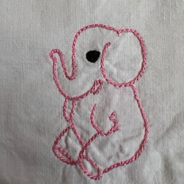 Vintage Embroidered Doll Pillowcase ~ Elephant Crochet Embroidery Bedding Linens