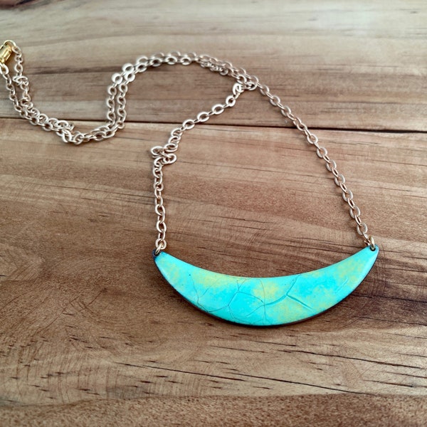 Spring Crescent Moon Enameled Pendant Necklace