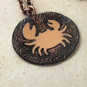 Etched Copper Crab Necklace
