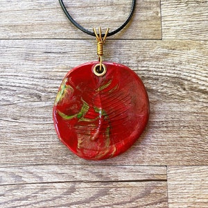 Red Gold Polymer Clay Pendant Necklace